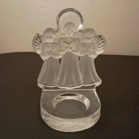 Nybro Swedish Crystal Candle Frosted Glass Angels 5" Christmas Gift Collectable - Picture 7 of 12